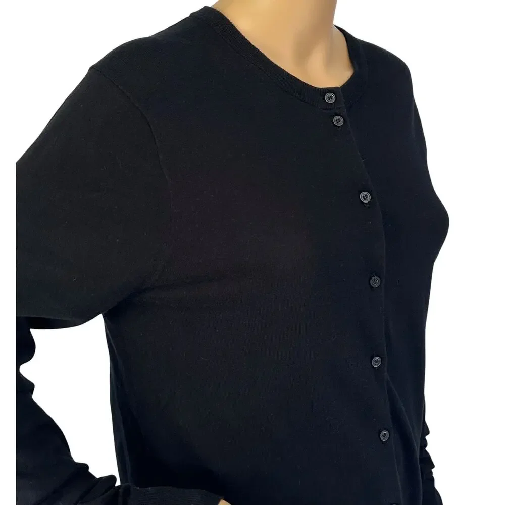 J. Crew Classic Cotton Cardigan Sweater Black E5957 Size L